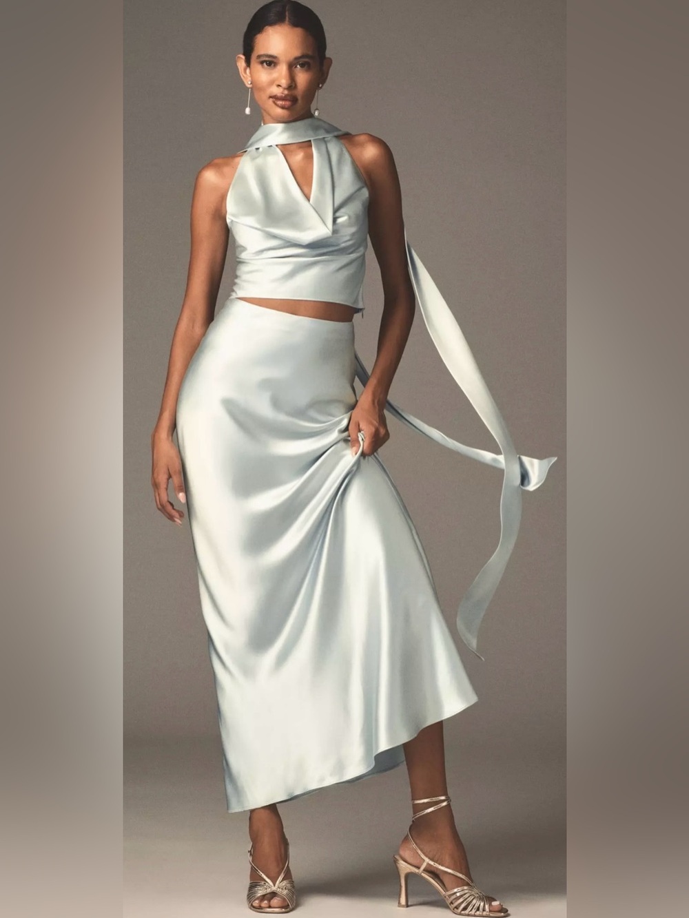 MARE MARE SATIN COWL NECK HALTER TOP & COLUMN MAXI SKIRT SET